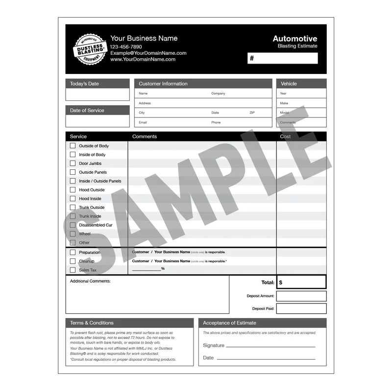 Automotive Quote Forms - Dustless Blasting® Online Store