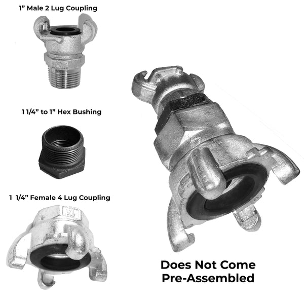 1" Male, 2-Lug to 1-1/4" Female, 4-Lug Adapter Coupling Kit - Dustless Blasting® Online Store