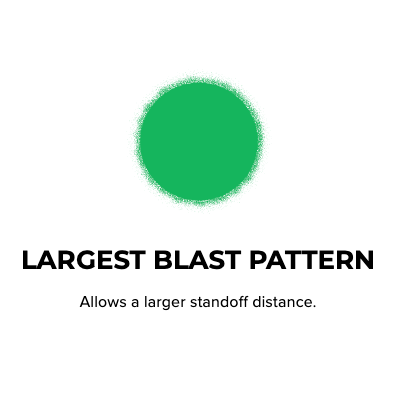 The XL nozzle has the largest blast pattern we offer.