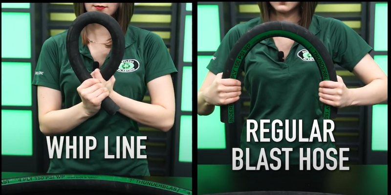 Comparing the flexility of the lightweight whip hose to the traditional 4-ply sandblasting hose